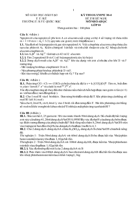 Kỳ thi olympic 30-4 đề thi đề nghị môn hóa học lớp 10 thời gian làm bài 180 phút